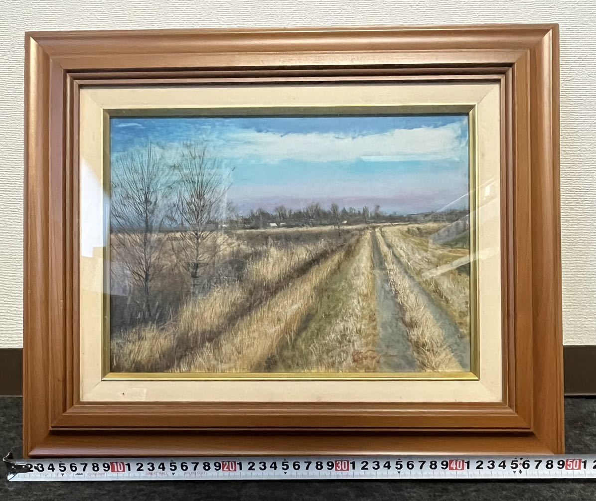 真作保証】俵正論 油彩画「日本の原風景」（日動画廊取扱証明書付） 真