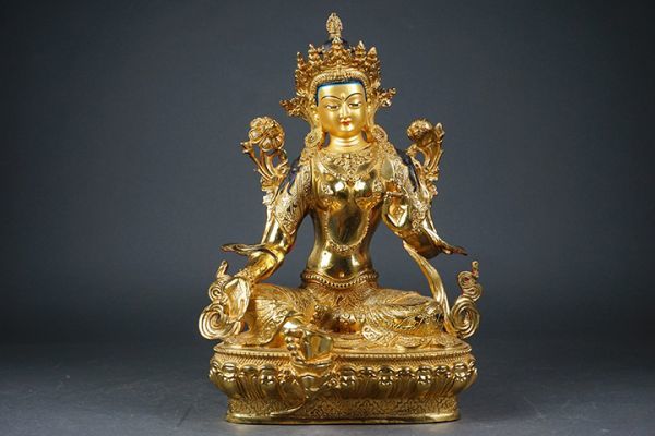チベット仏教 仏像黄財神座像 銅製品 彩繪 仏師で仕上げ品 彫刻 7寸