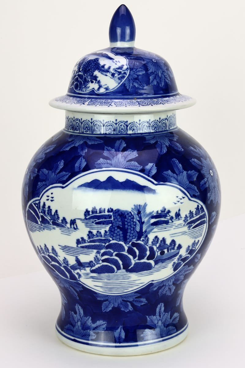 中国古美術国宝写し明中期時代染付龍鳳凰文壺/K26