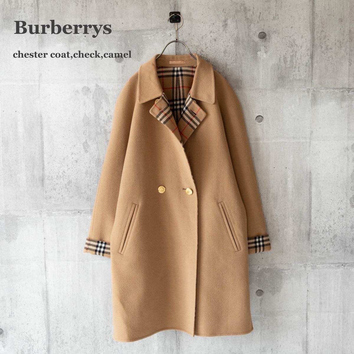 美品 バーバリー カシミヤ100% チェスターコート ダブル L キャメル