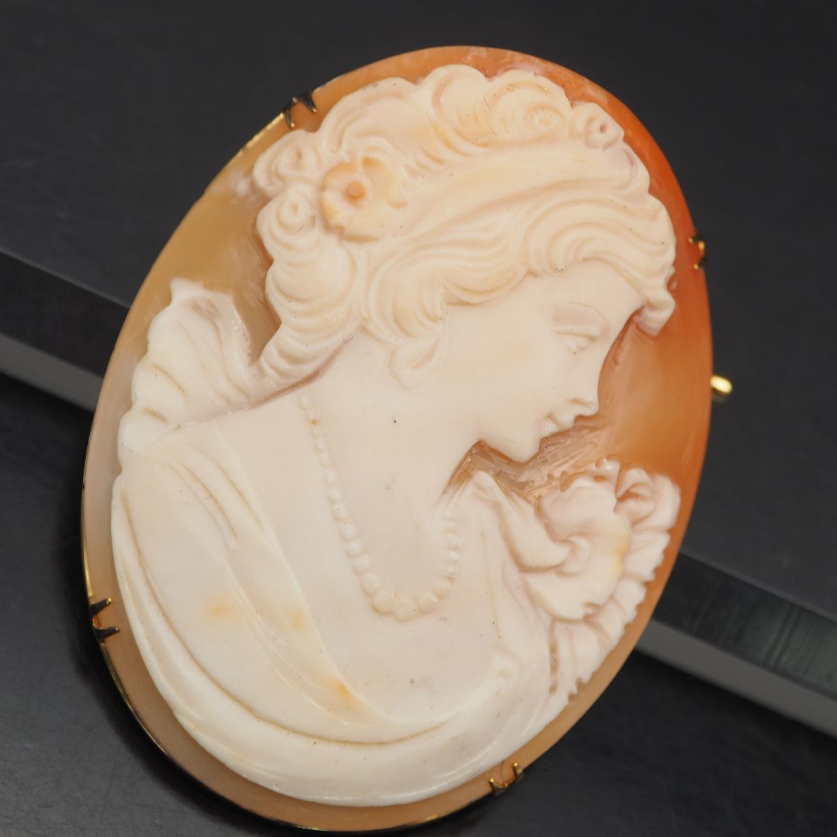 シェルカメオ CAMEO ブローチ 2WAY サイン入り ヴィンテージ 美品 E679