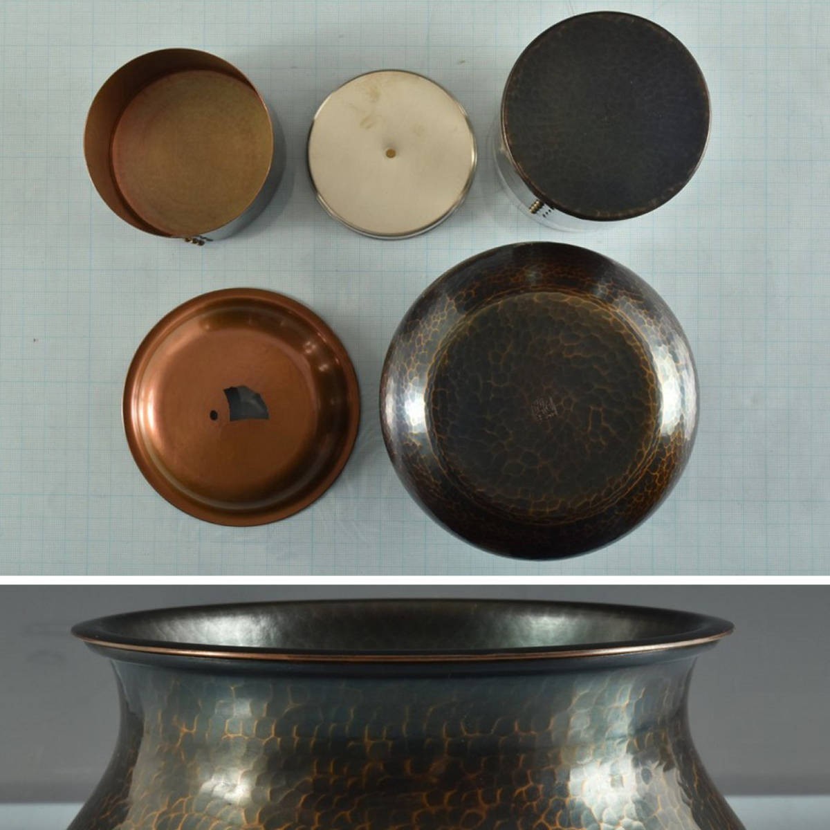 B16238 玉川堂 紫金色鎚肌 銅製茶器揃：真作 玉川堂 紫金色