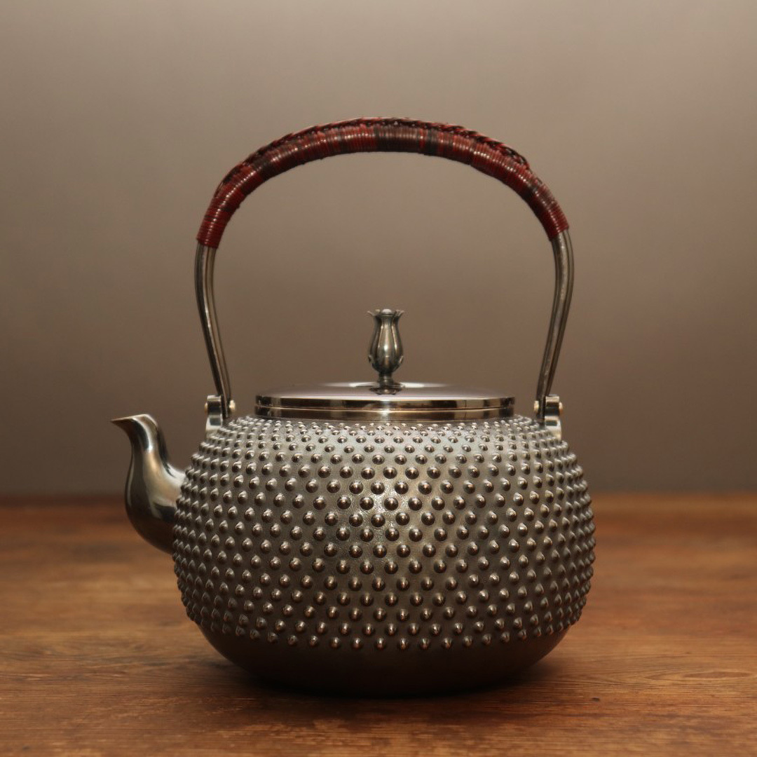 純銀製 青銅器紋 玉摘蓋 湯沸 銀瓶 煎茶道具 純銀製 青銅器紋 玉摘蓋