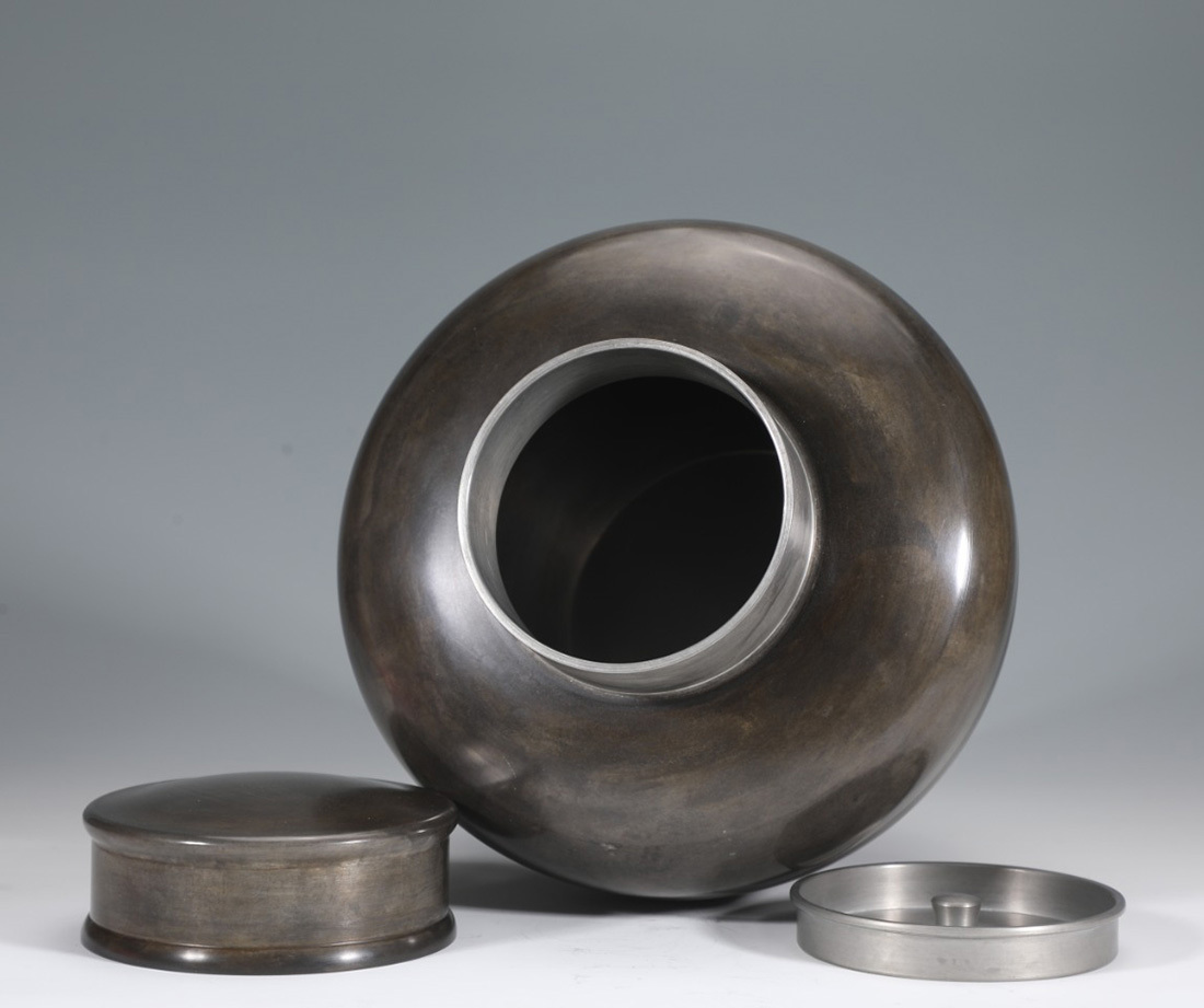 古錫 茶葉罐 乾茂自造 「錫製光面無紋茶心壺」 茶筒 茶入 茶壷 茶道具