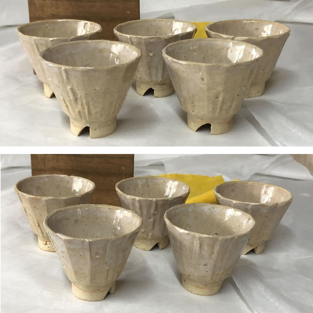 高級和食器 名工 坂田泥華 萩焼 扇面 向付 5客 共箱 萩焼 坂田泥華窯造