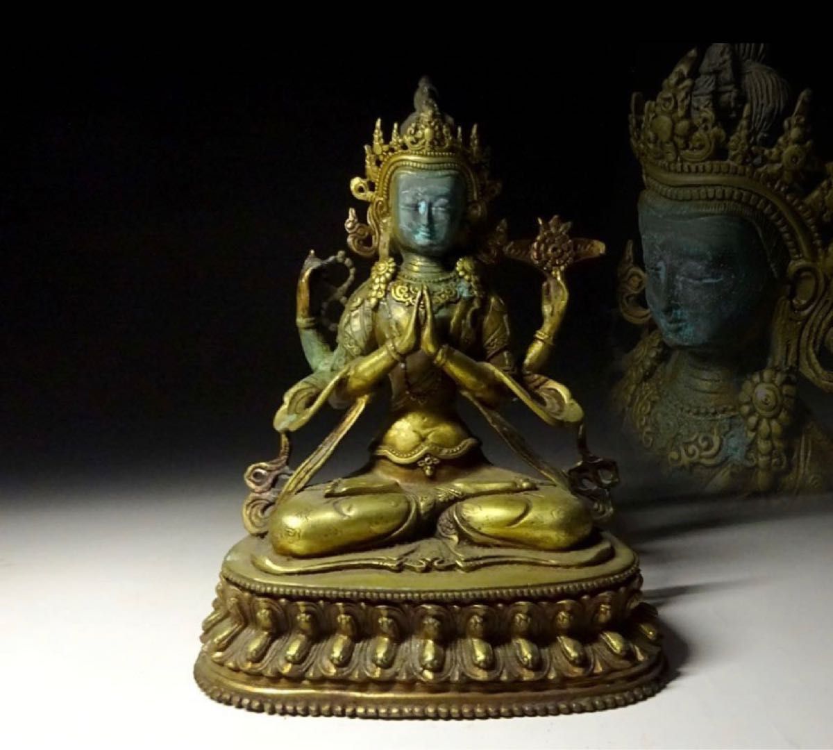 仏教美術 古銅 チベット仏 仏像 置物 唐木台付 M R7126 【公式通販】