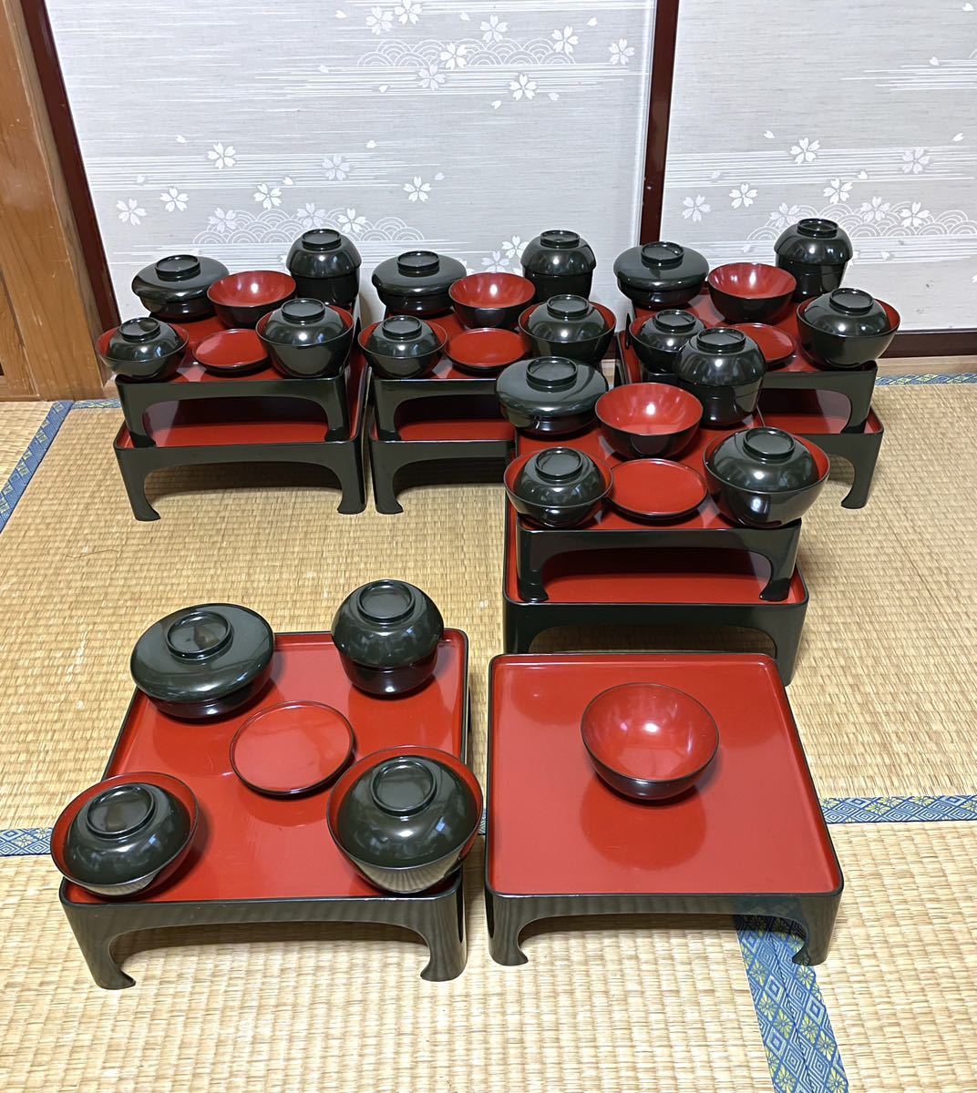 明治 大正 御膳 アンティーク 漆芸 セット 大量 漆塗り 骨董 漆器 木製