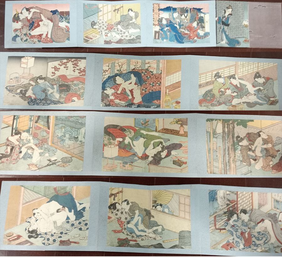 江戸名所色色紙 淫水亭 江戸期 春画 艶本 浮世絵 秘画 木版画 -