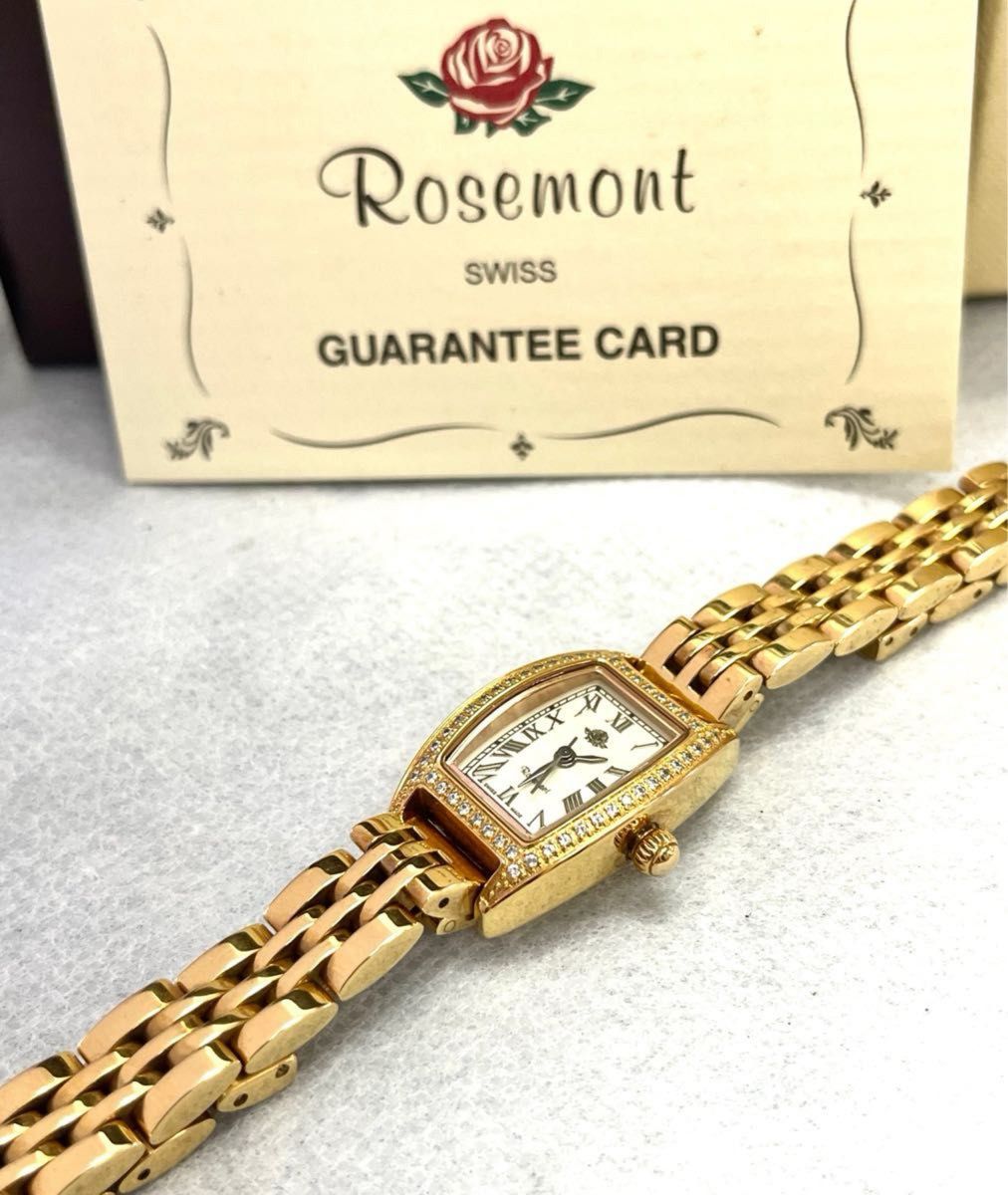 稼働 美品 ROSEMONT 腕時計 ストーンベゼル トノー ピンクゴールド
