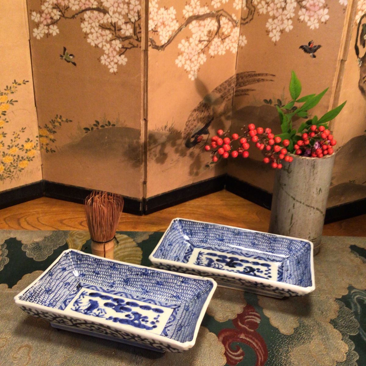 A734 古伊万里 染付 微塵唐草 隅入 長皿 2枚｜Yahoo!フリマ（旧PayPay