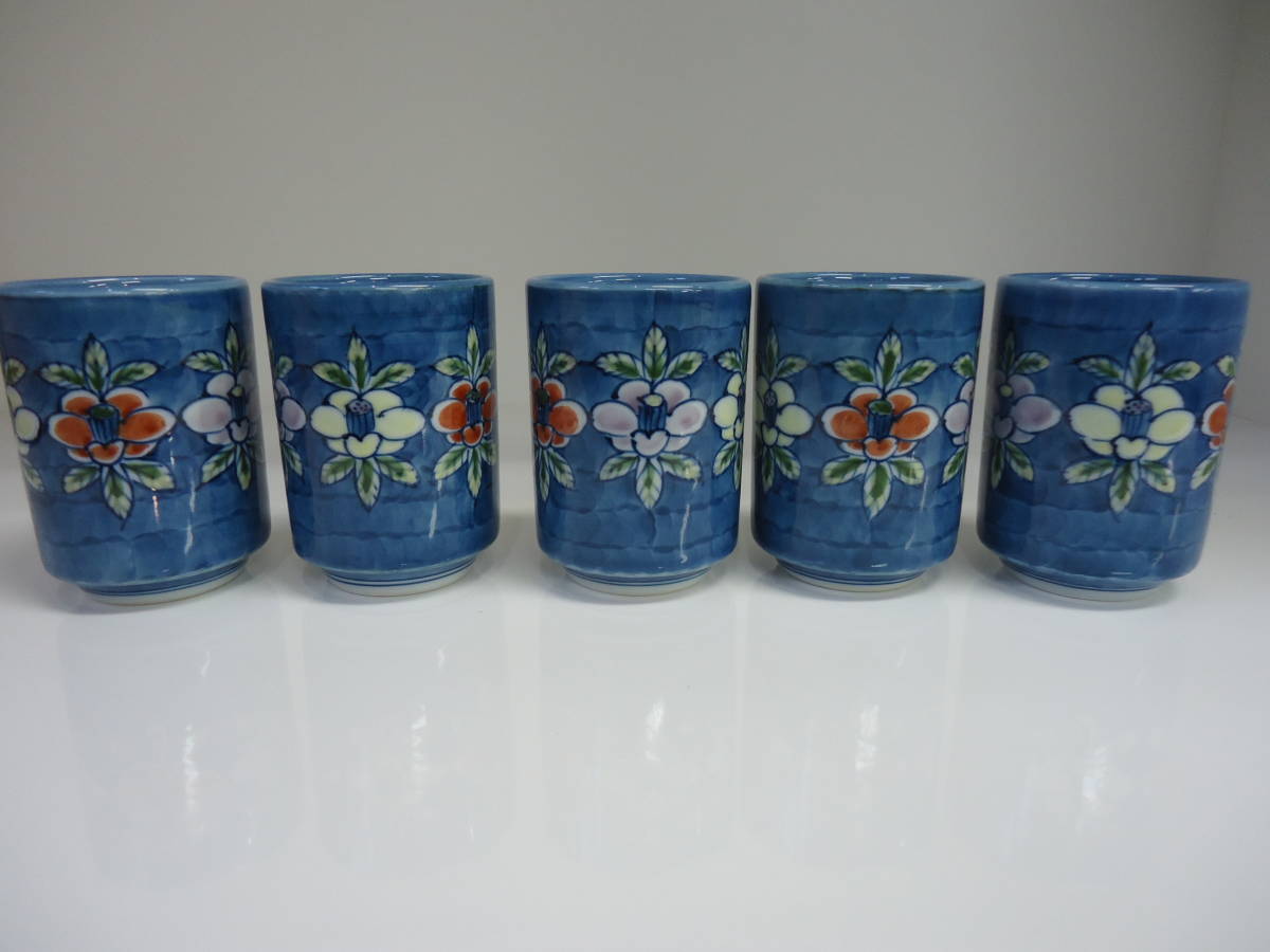 2072 源右衛門窯 染錦椿絵 皿5客 湯呑5客 2072 源右衛門窯 源右衛門窯