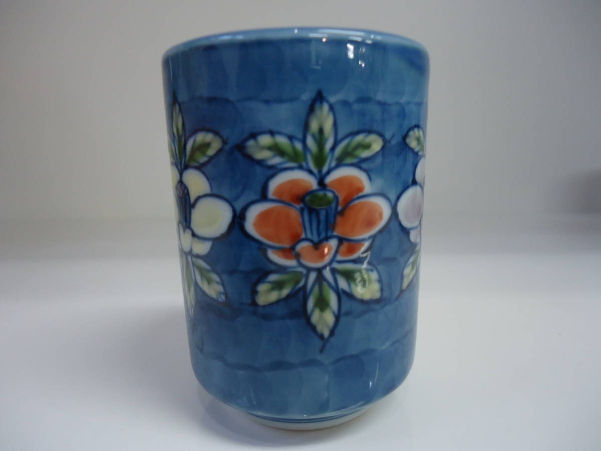 2072 源右衛門窯 染錦椿絵 皿5客 湯呑5客 2072 源右衛門窯 源右衛門窯