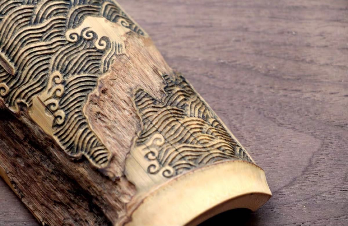 007虫喰い竹彫刻茶則、茶合、仙媒、茶道具、煎茶、煎茶道具 【公式通販】