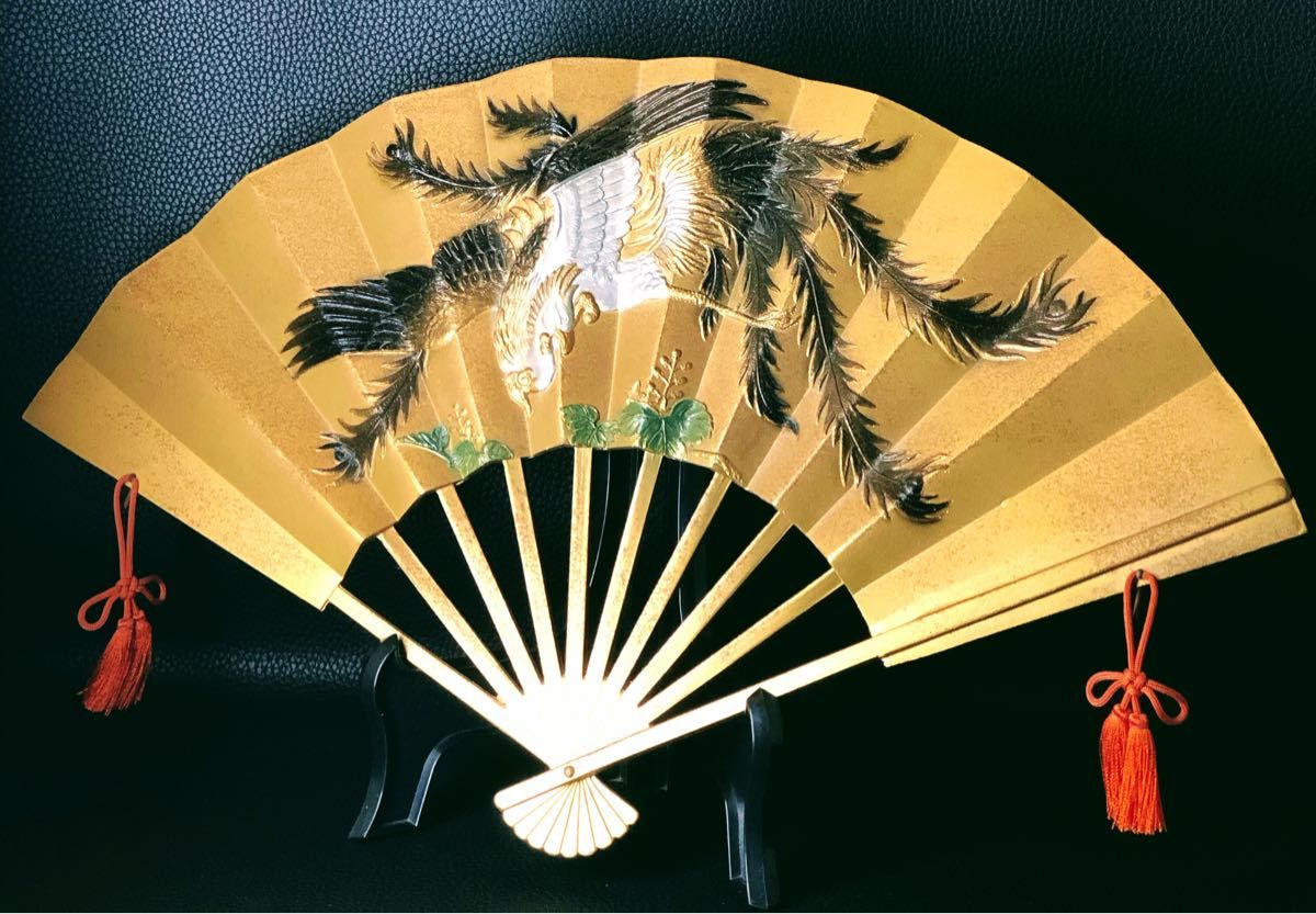 懐かしい昭和レトロ商品 鉄製鳳凰扇 金彩 飾り扇子 金属工芸