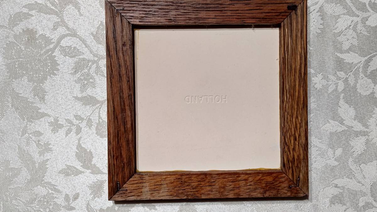 デルフトタイル 輪回しで遊ぶ子供たち 額縁付き 民藝 工藝 /J544