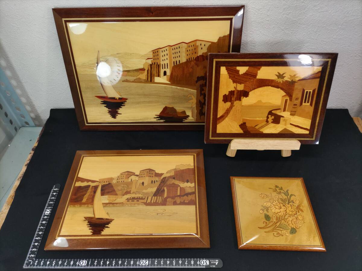 送料無料 まとめて イタリア製 象嵌細工 木象嵌 寄木細工 木画 額