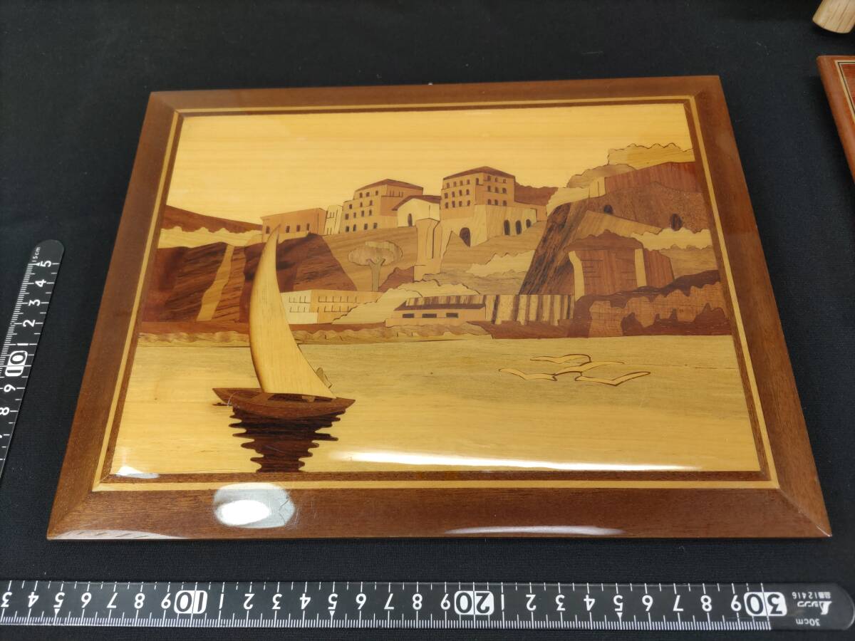 送料無料 まとめて イタリア製 象嵌細工 木象嵌 寄木細工 木画 額