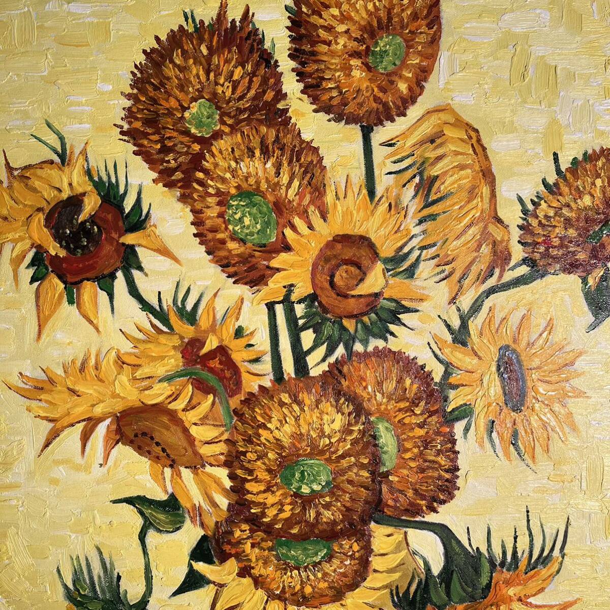☆秀作☆ 手書き油絵 ゴッホ ひまわり 額付 肉筆絵画 インテリア 油彩
