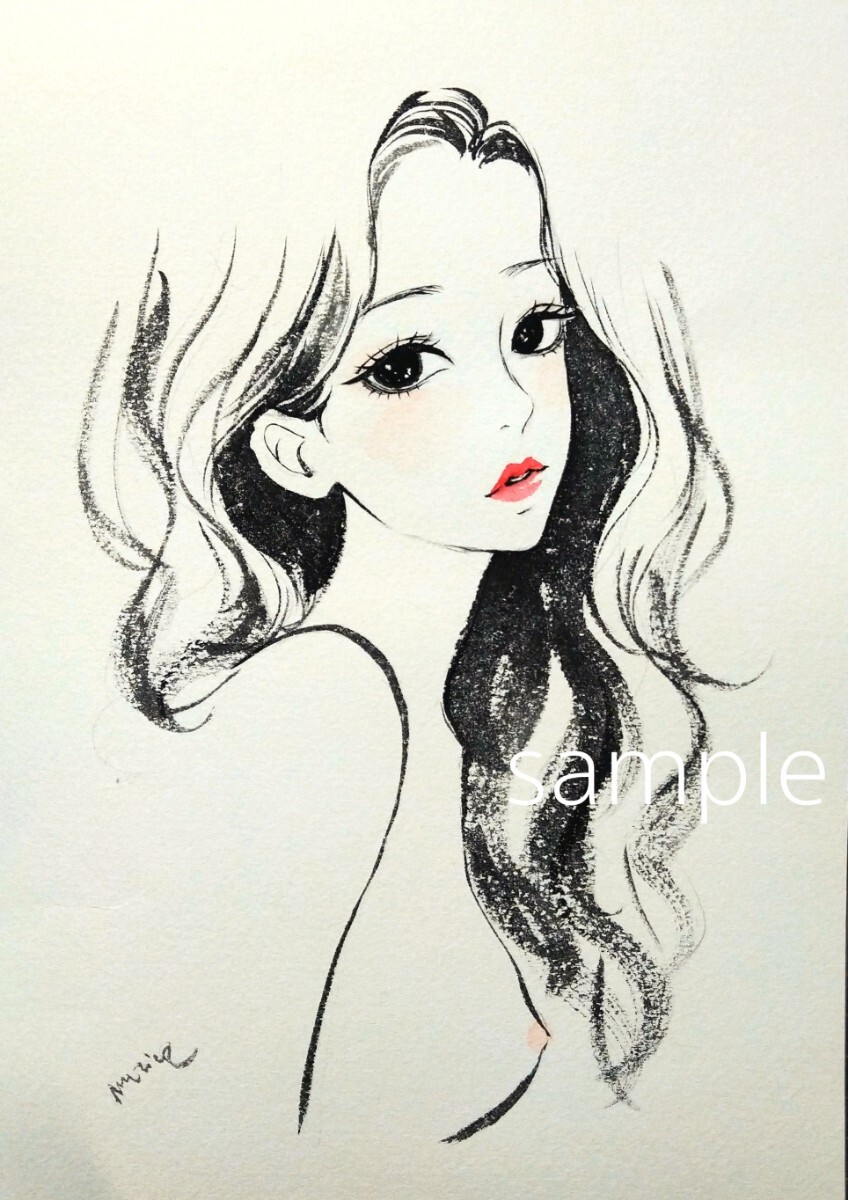 肉筆 原画 水彩画 ドローイング 手描きイラスト 肉筆原画 水彩画 美人