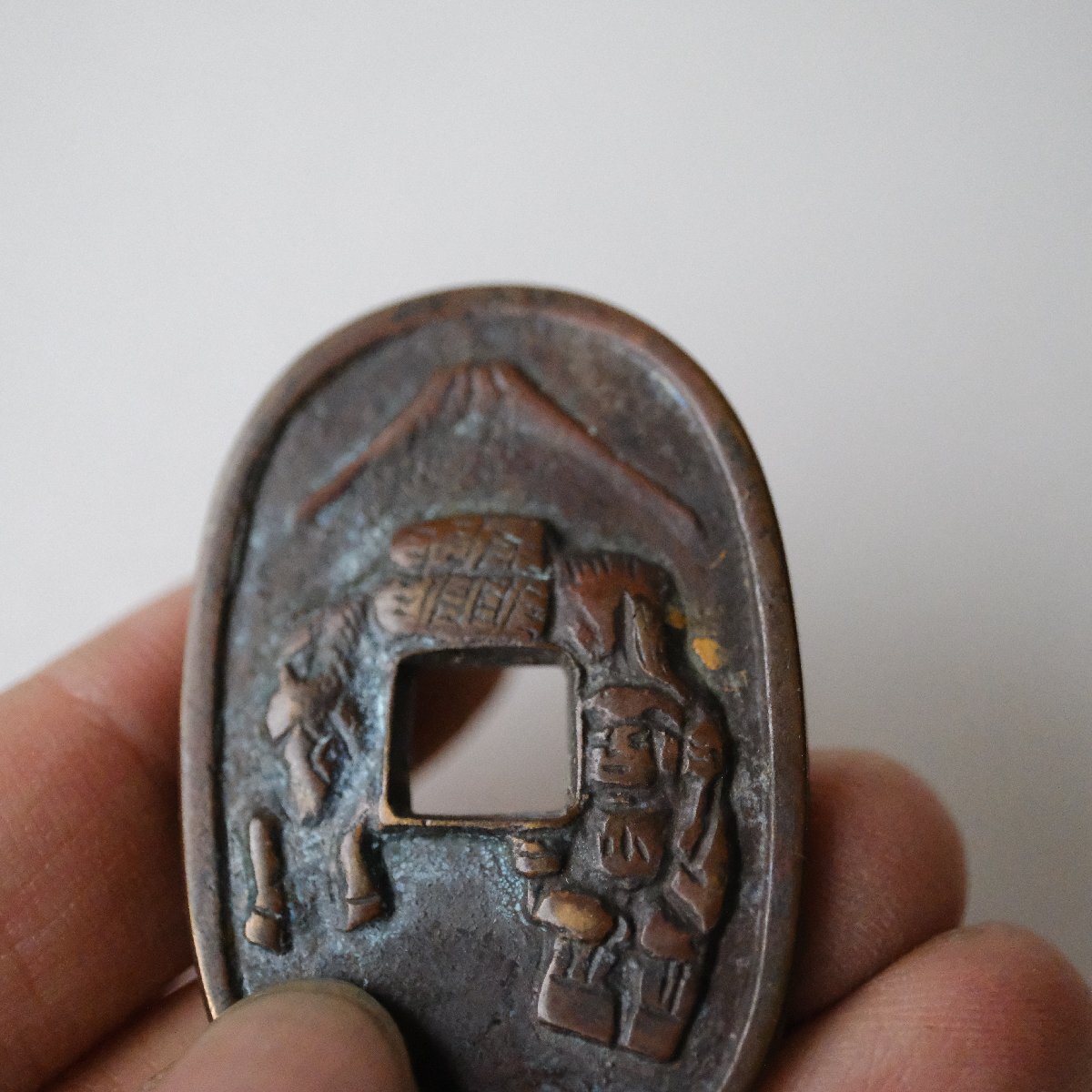 543)日本古銭 天保通宝 天保通宝型絵銭 富士駒曳き銭 量目