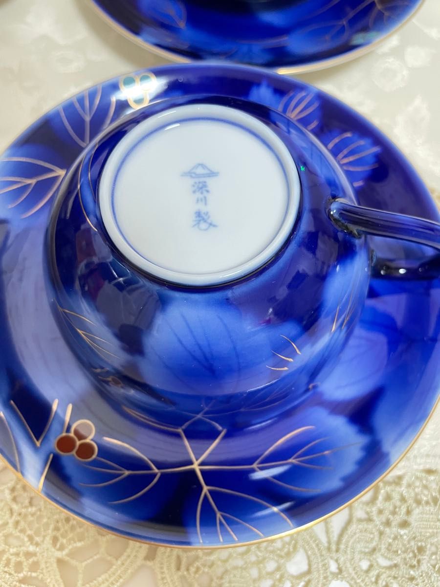 激レア 希少 深川製磁 瑠璃葡萄 カップ&ソーサー 6客 ルリ 金彩 箱有り