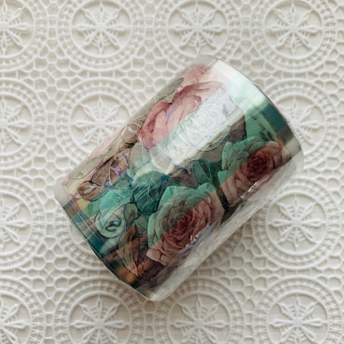 巻売 614☆ 海外 マスキングテープ マステ PET 花 装飾 銀ホロ+虹光