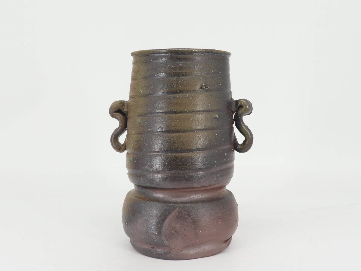 西川政美 備前焼 三角面取擂座花入 共箱共布栞 花器 花瓶 フラワー