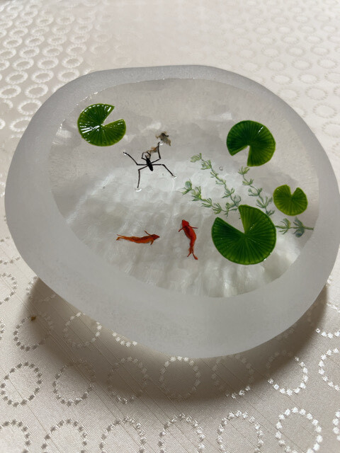 久保裕子さん作 ガラス ザリガニ 魚 水草 ペーパーウェイト 文鎮