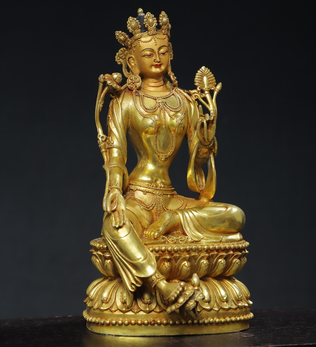 中国 大明永楽年施 古銅鍍金 チベット仏 仏像 置物 H 9195E