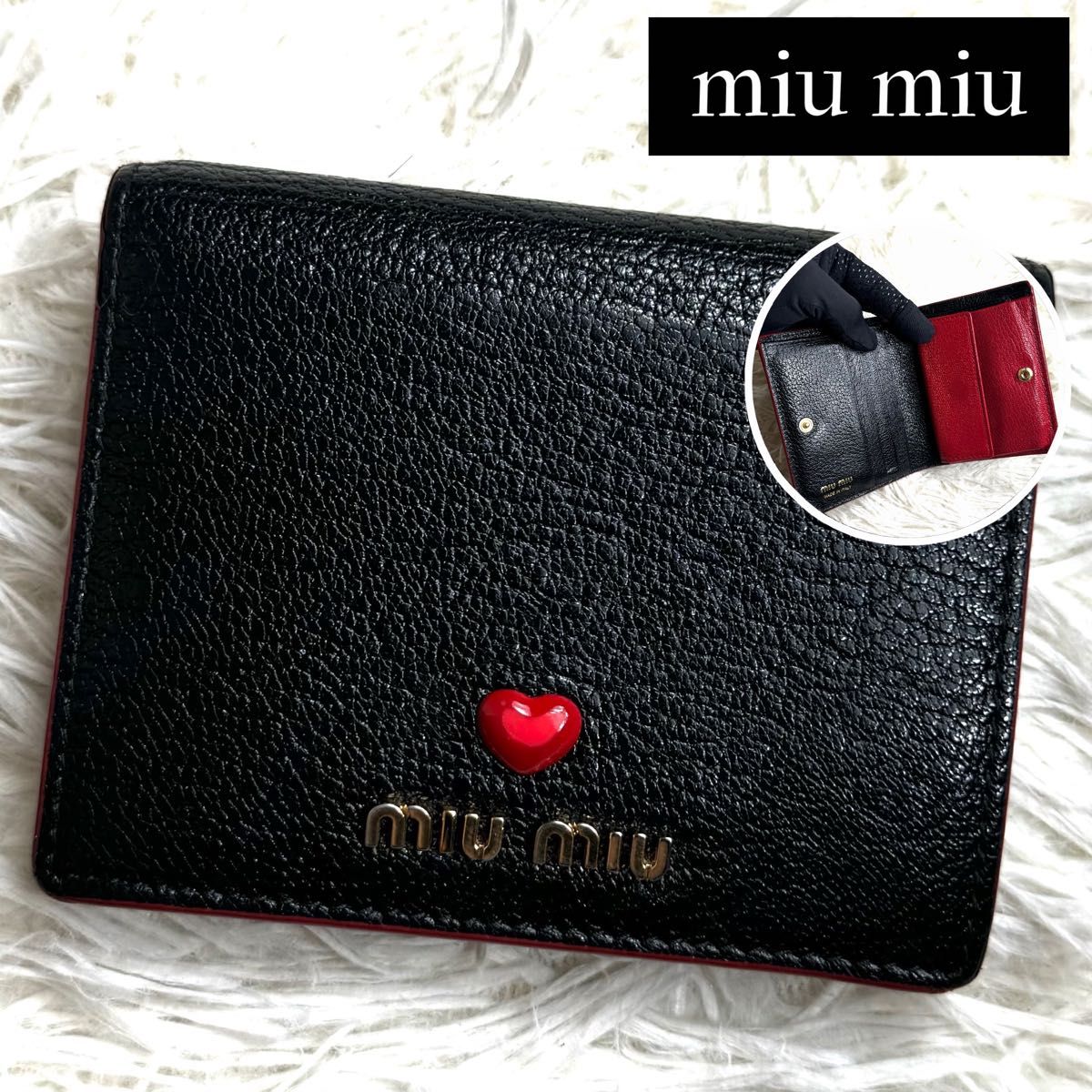 人気品 / miu miu ミュウミュウ マドラスラブコンパクトウォレット 二