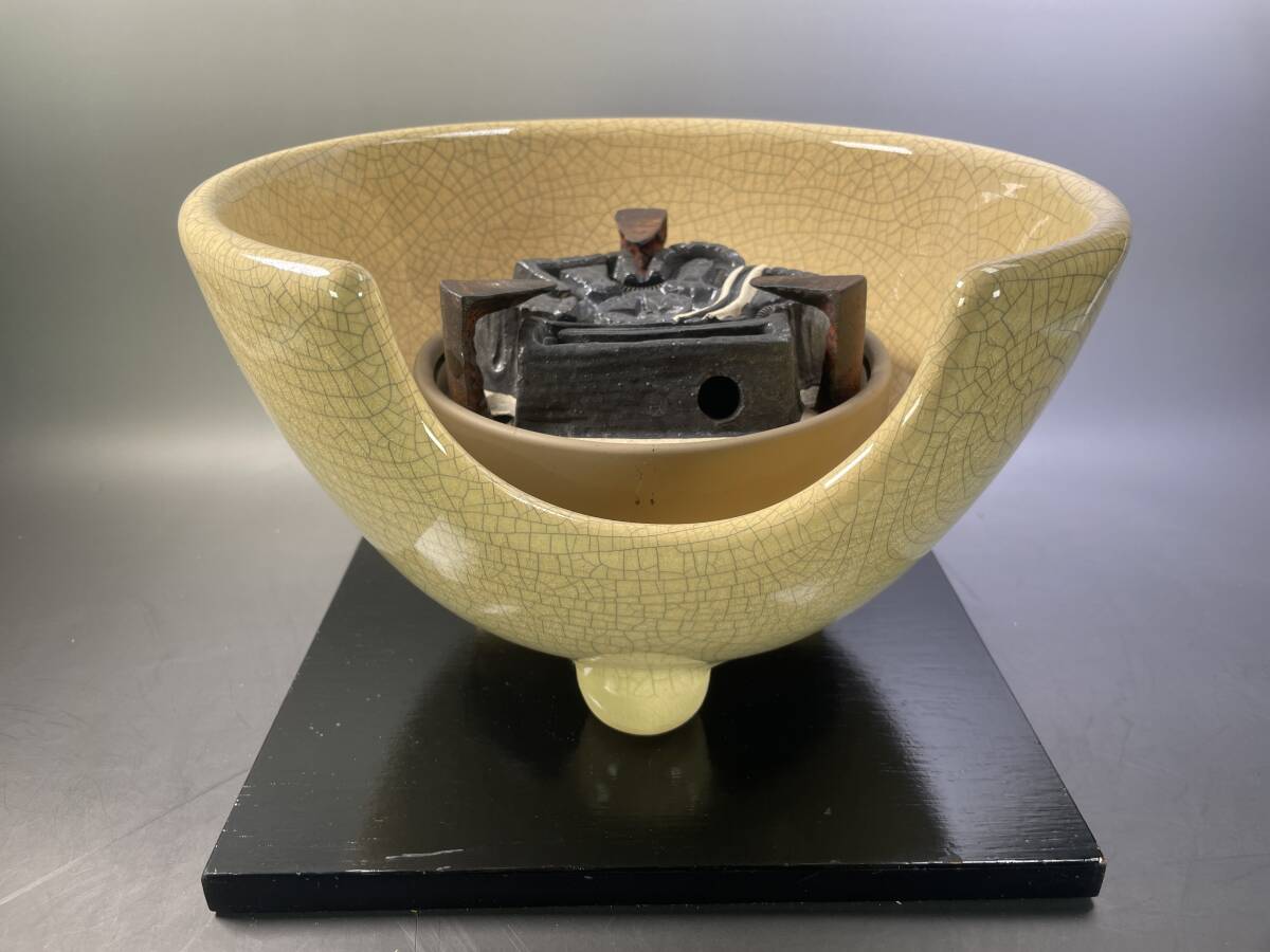 ☆ 茶道具 野々田 白さつま(紅鉢型)風炉型電熱器 鶴首釜 釜鐶 送料込み