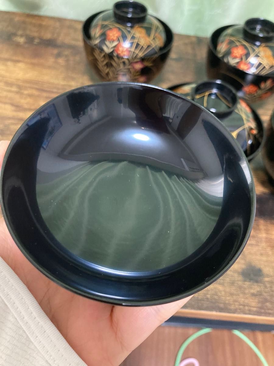 輪島塗椀 草花金蒔絵 黒塗御吸物椀 五客 木製漆器 漆芸懐石会席｜Yahoo