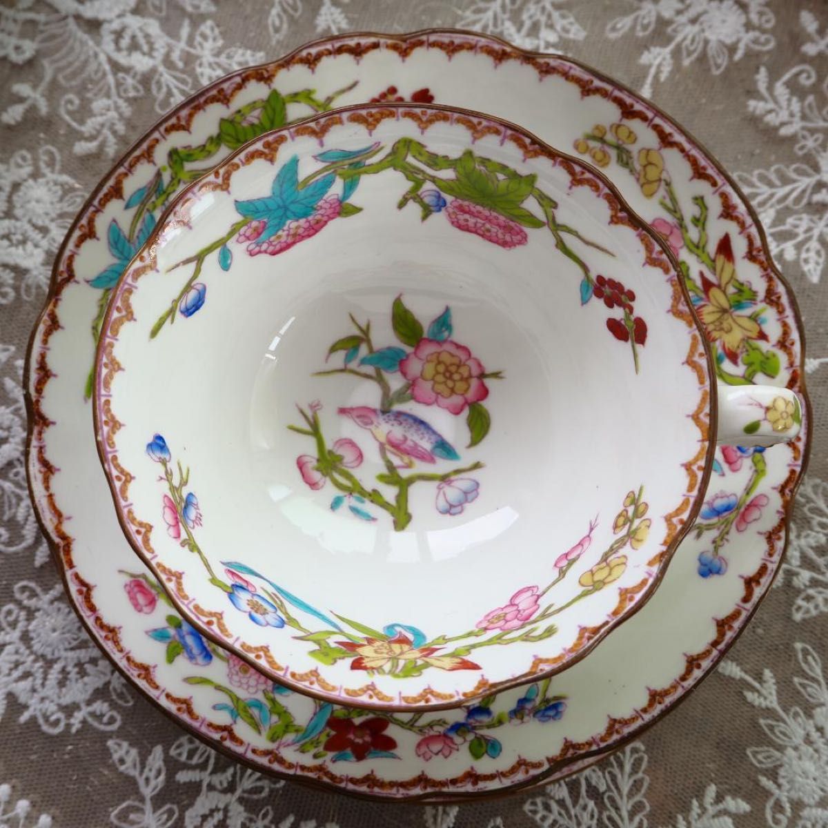 英国購入アンティーク】1920年代 花柄 トリオ 英国購入アンティーク