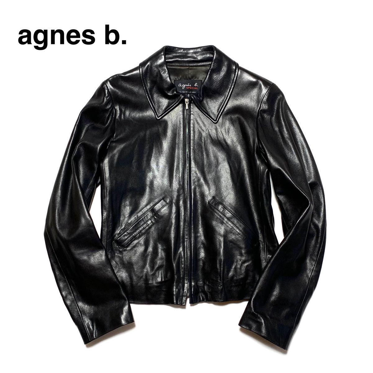 良品 アニエスベー agnes b レザー ライダース ジャケット 黒 フランス