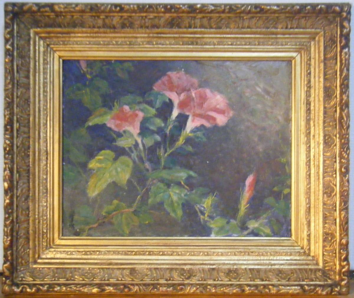 真作】絵画 油彩6号 花と花器 ユニークな色彩と造形の静物画 W50 真作