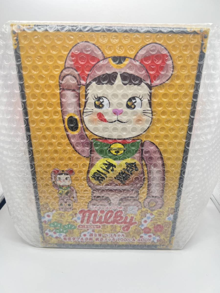 BE@RBRICK 招き猫 千万両 銀メッキ × 桃金メッキ 100％ & 400％