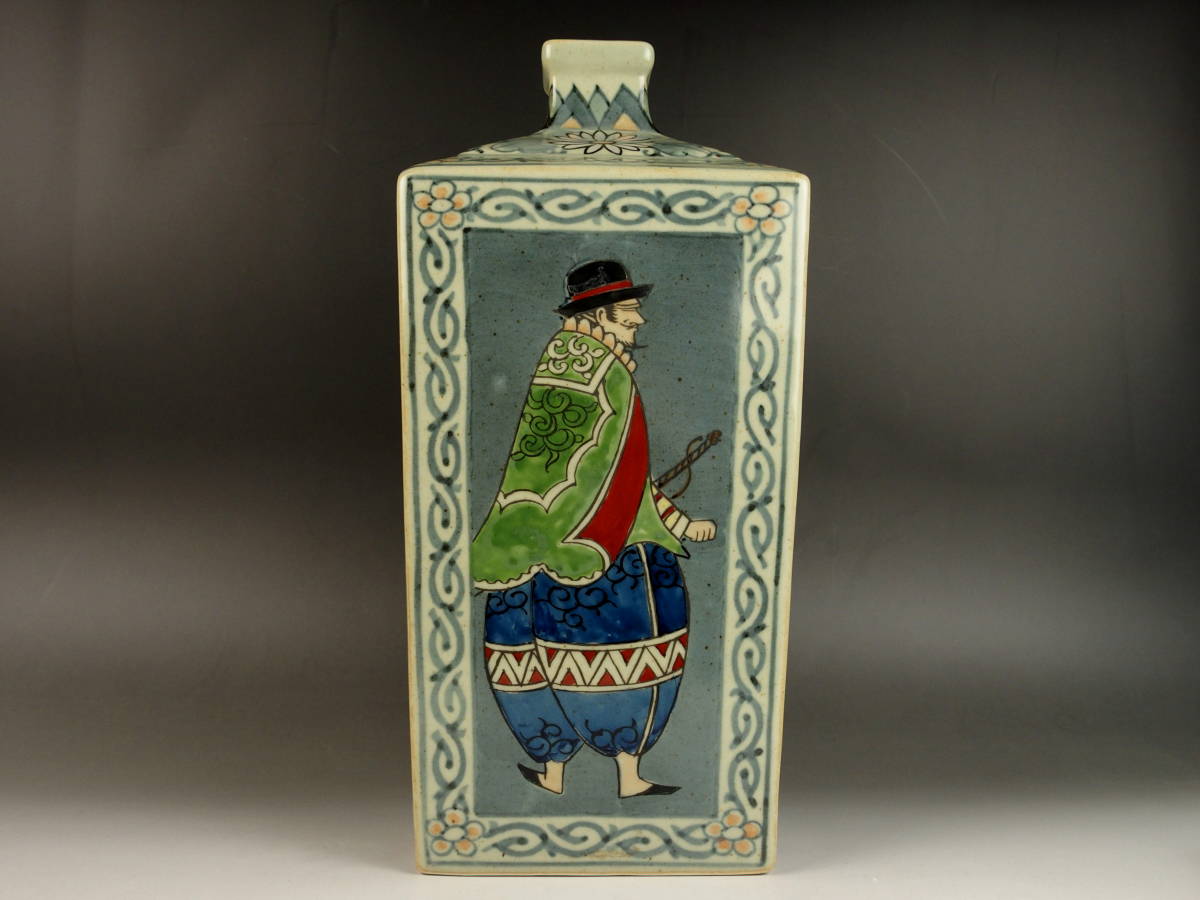 円左エ門鶴首瓶花瓶有田焼古伊万里染錦