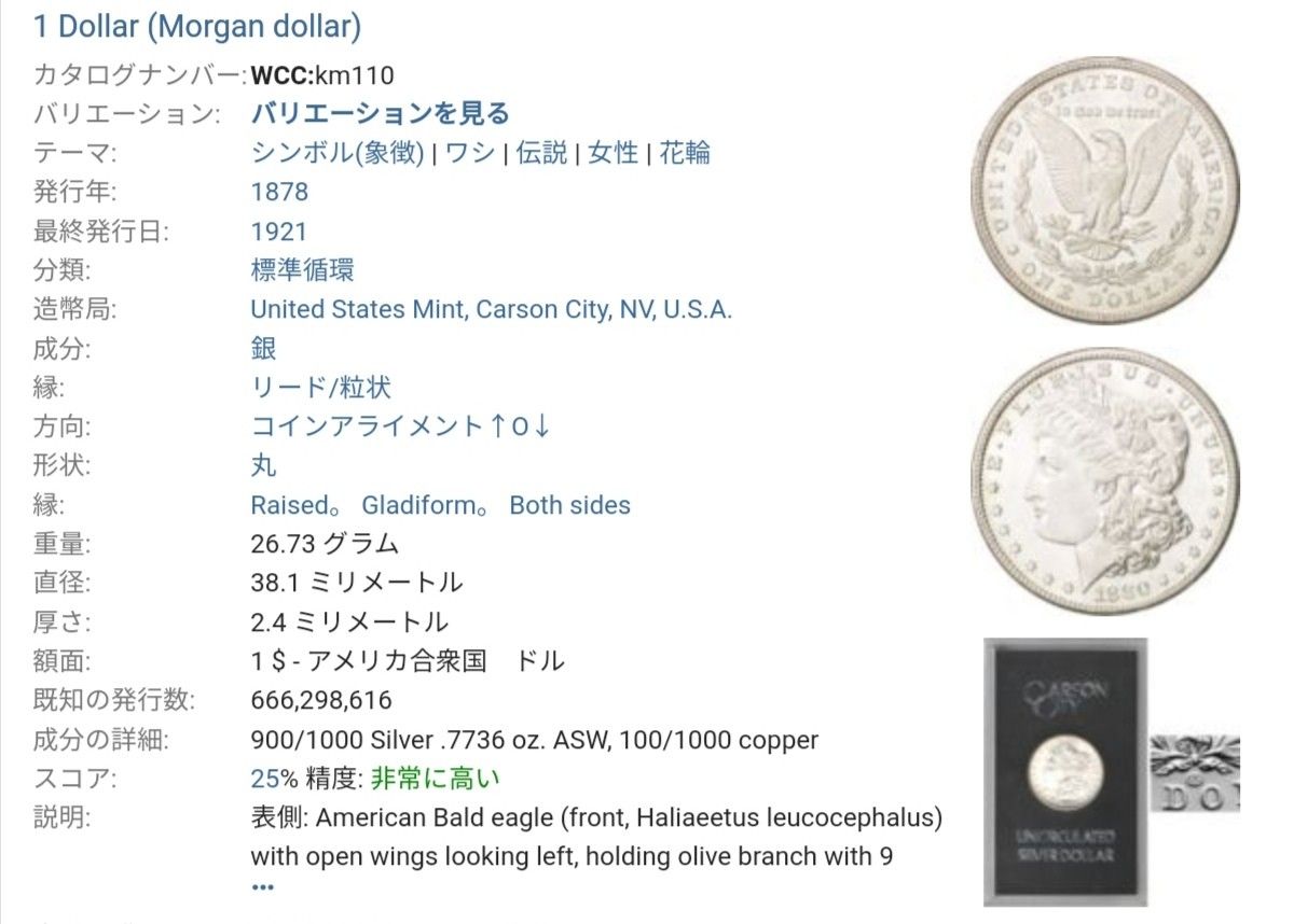 アメリカ/モルガンダラー/1ドル銀貨 1886年/SV900 本物｜Yahoo!フリマ