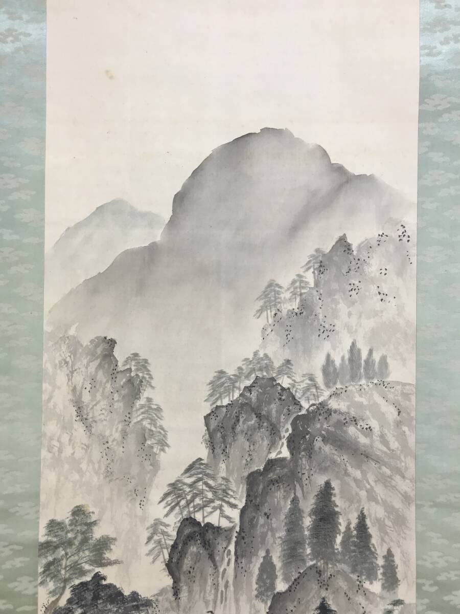 真作/翠堂/渓山図/山水図/山村図/掛軸☆宝船☆AE-466