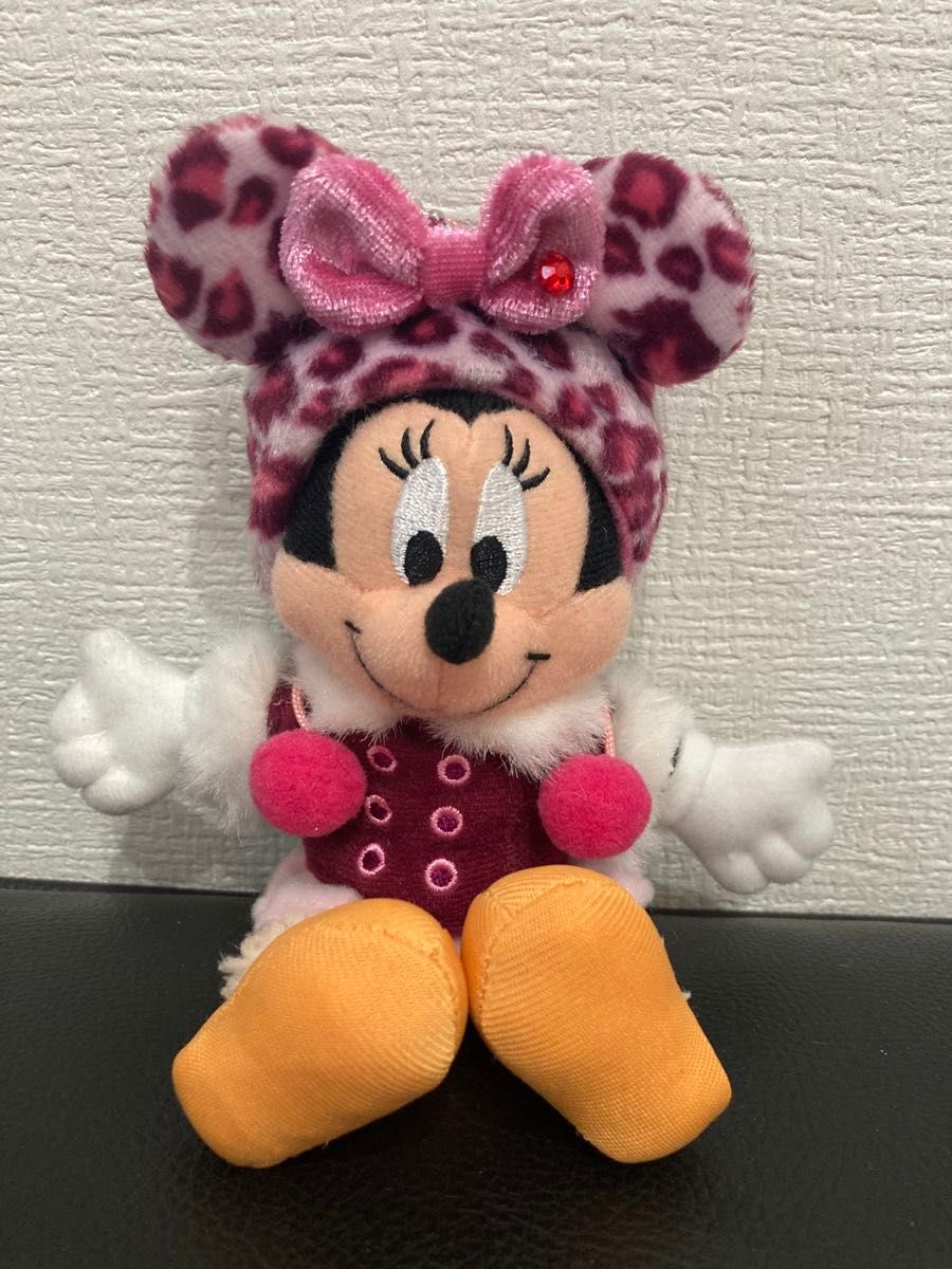 新品タグ付き ヒョウ柄 ミニー ぬいぐるみチャーム 3色 お顔厳選