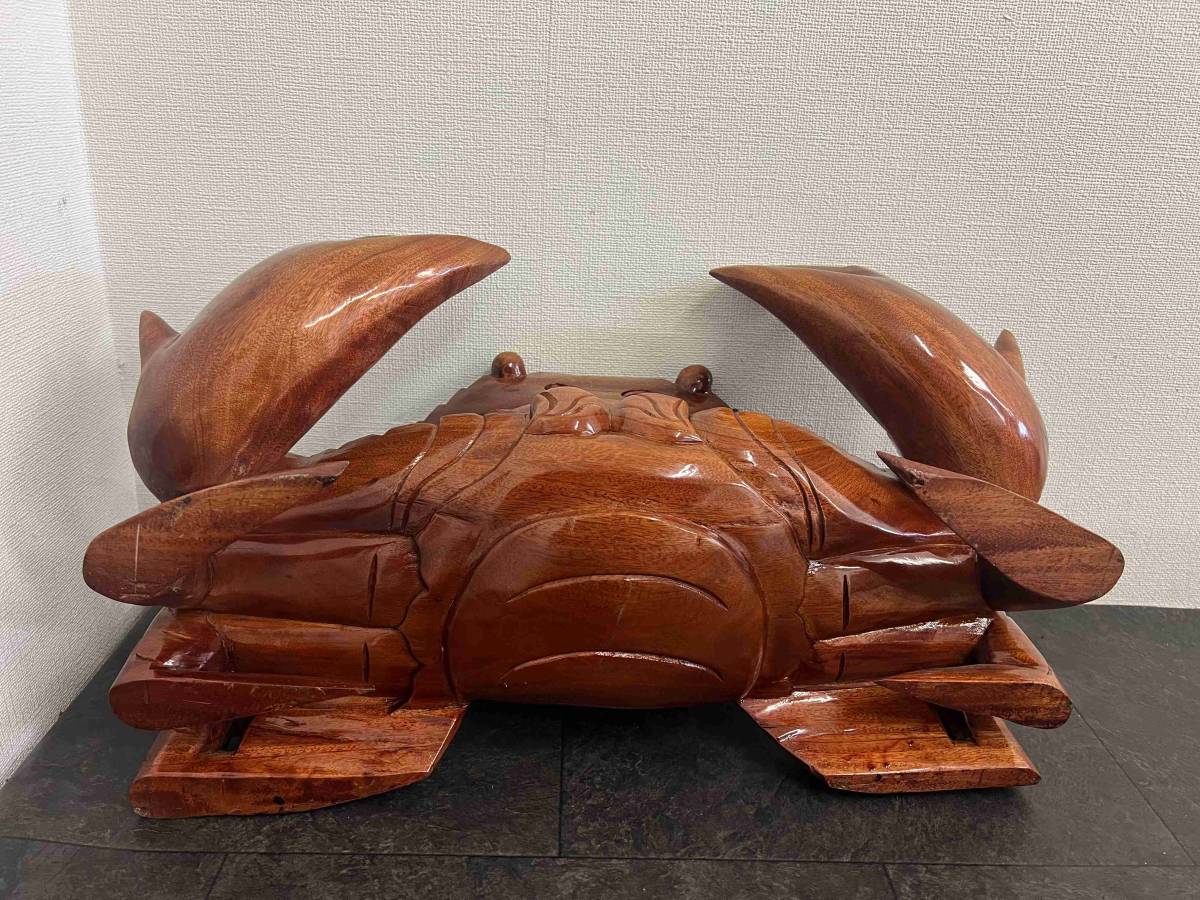 稀少 木彫り 大きい 蟹 カニ 木製 置物 木工 工芸品 飾り 隠し収納