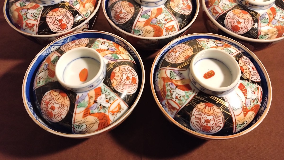 大聖寺伊万里 古伊万里 伊万里 色絵 金襴手 八角鉢 江戸期 蔵出し 5客