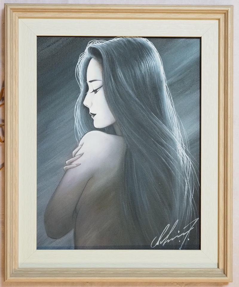 美人像 油絵 鶴田一郎 人物画 F6 額付き 手描き 肉筆 値下げ】人物画 油絵