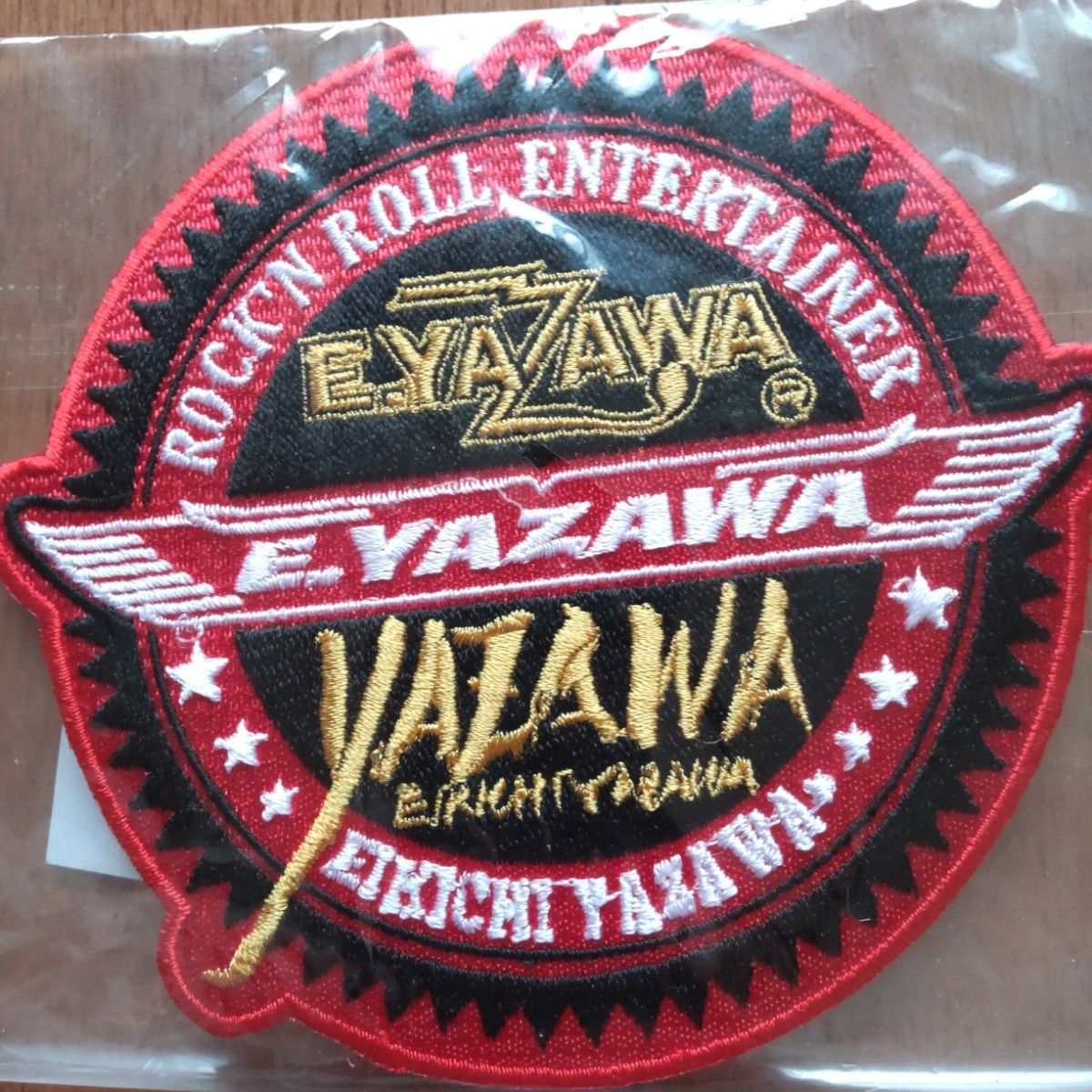 矢沢永吉 E YAZAWA BIG刺繍ワッペンシール ロゴ ホワイト/ゴールド