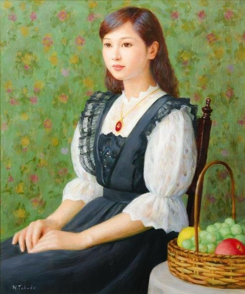 大幅値下げ！徳田宏行「みつめる」絵画 1938年 10号 パステル 額縁付