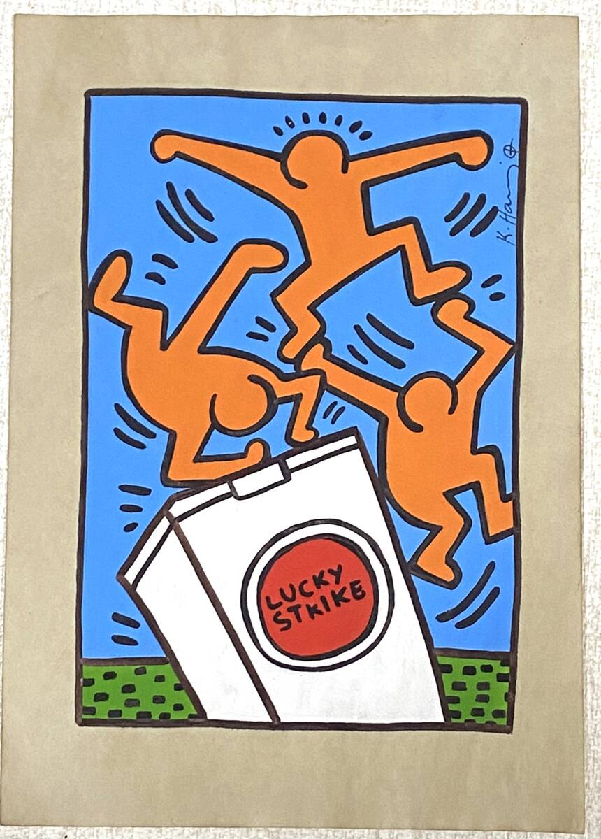 キースヘリング 肉筆 模写 サイン有 油彩 原画 ポップアート 財印