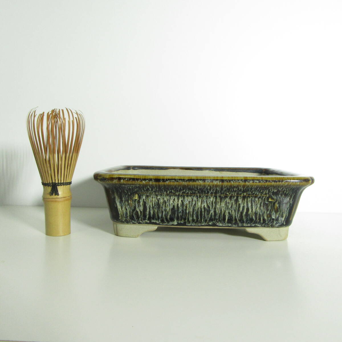 落款有り盆栽鉢長方