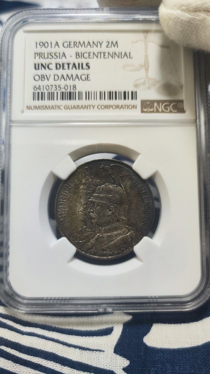 UNC】NGC 1901A ドイツ プロイセン王国 建国200年記念 2マルク銀貨