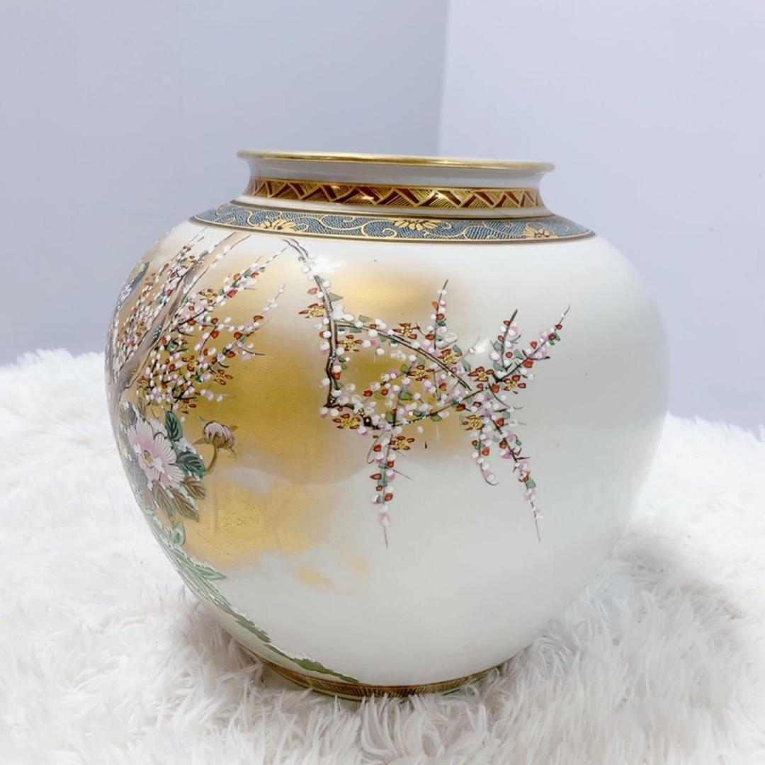 九谷焼 金彩色絵 花鳥図 大花瓶 飾壺 高さ46cm古美術品 骨董品 九谷焼