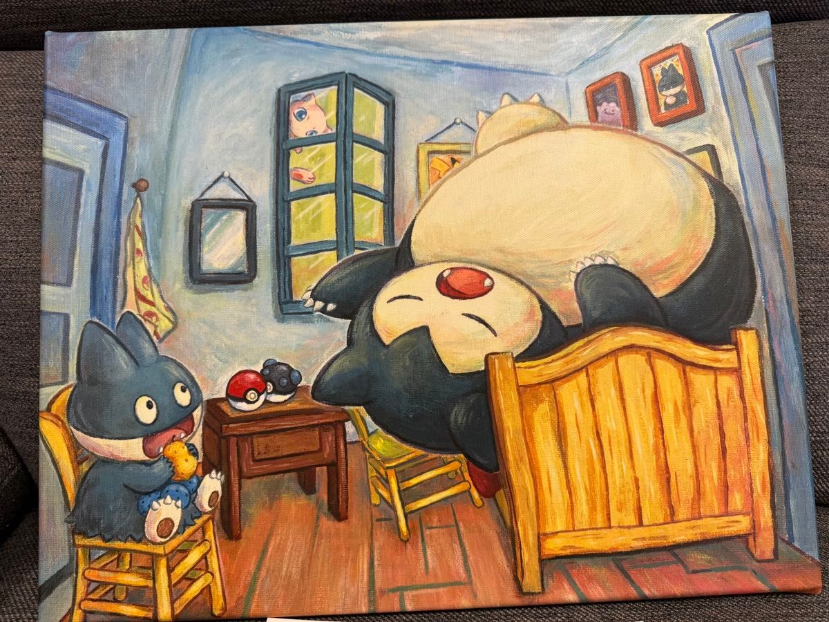 ゴッホピカチュウ キャンバスアート 黒木枠付 Sサイズ 45×35cm 【公式